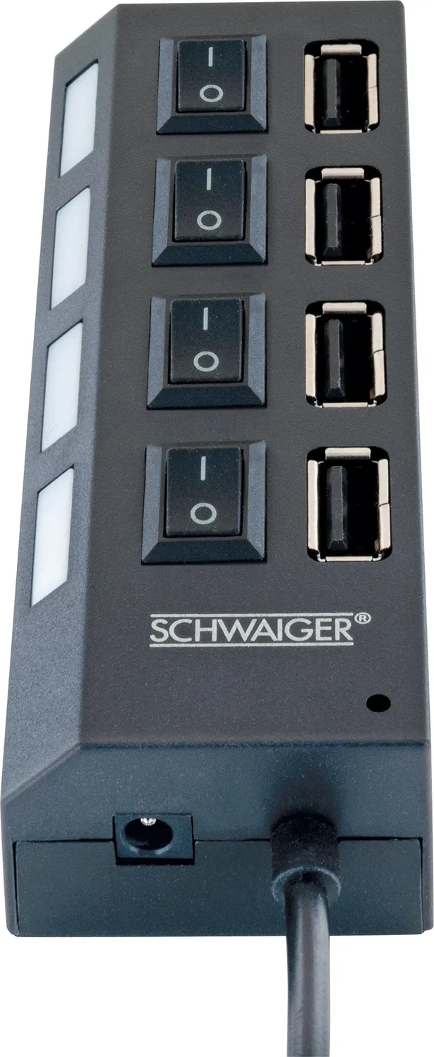 Schwaiger Hub USB 2.0 4 Porte con Interruttori Nero