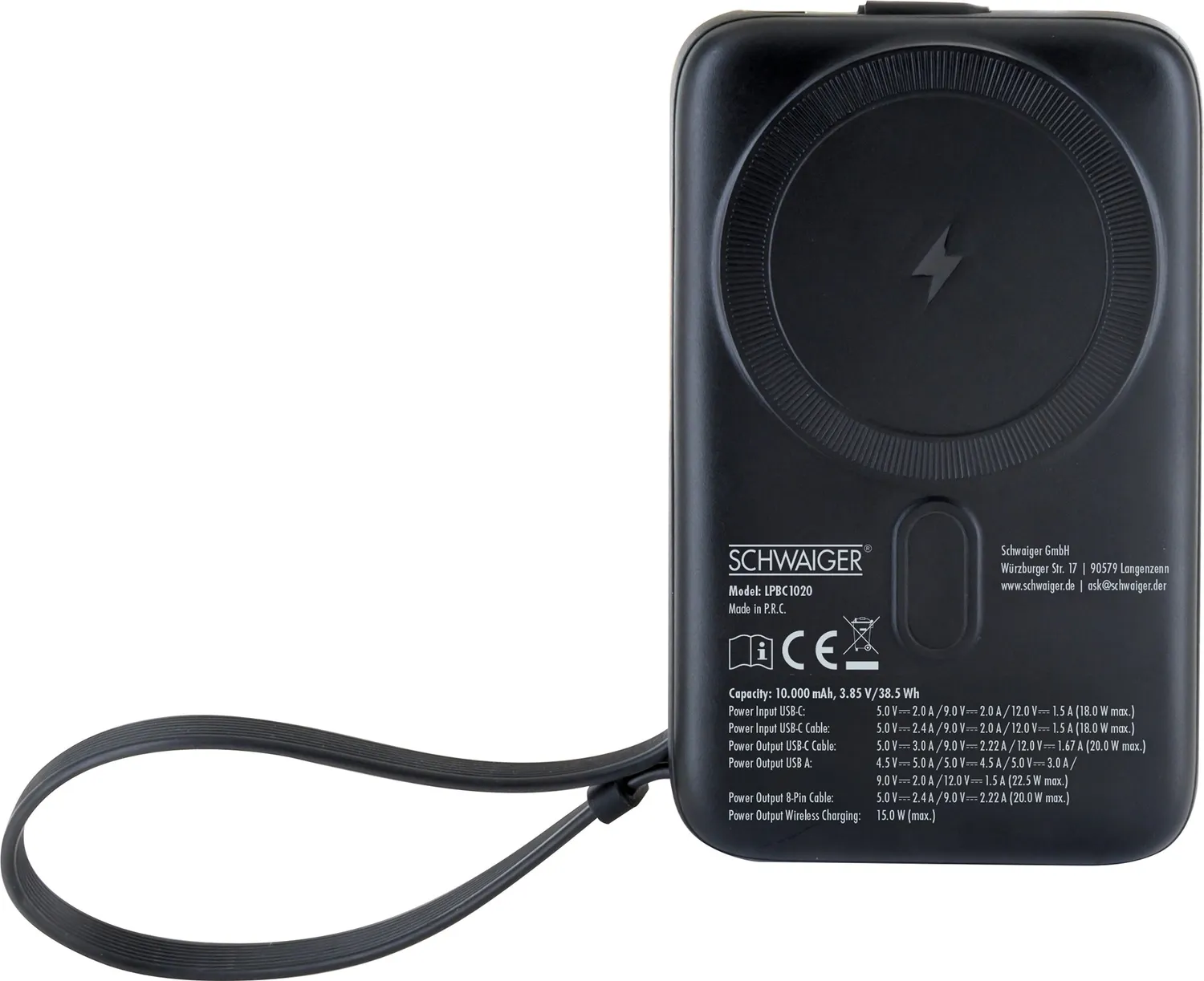 SCHWAIGER Powerbank Wireless 20000 mAh ricarica senza fili