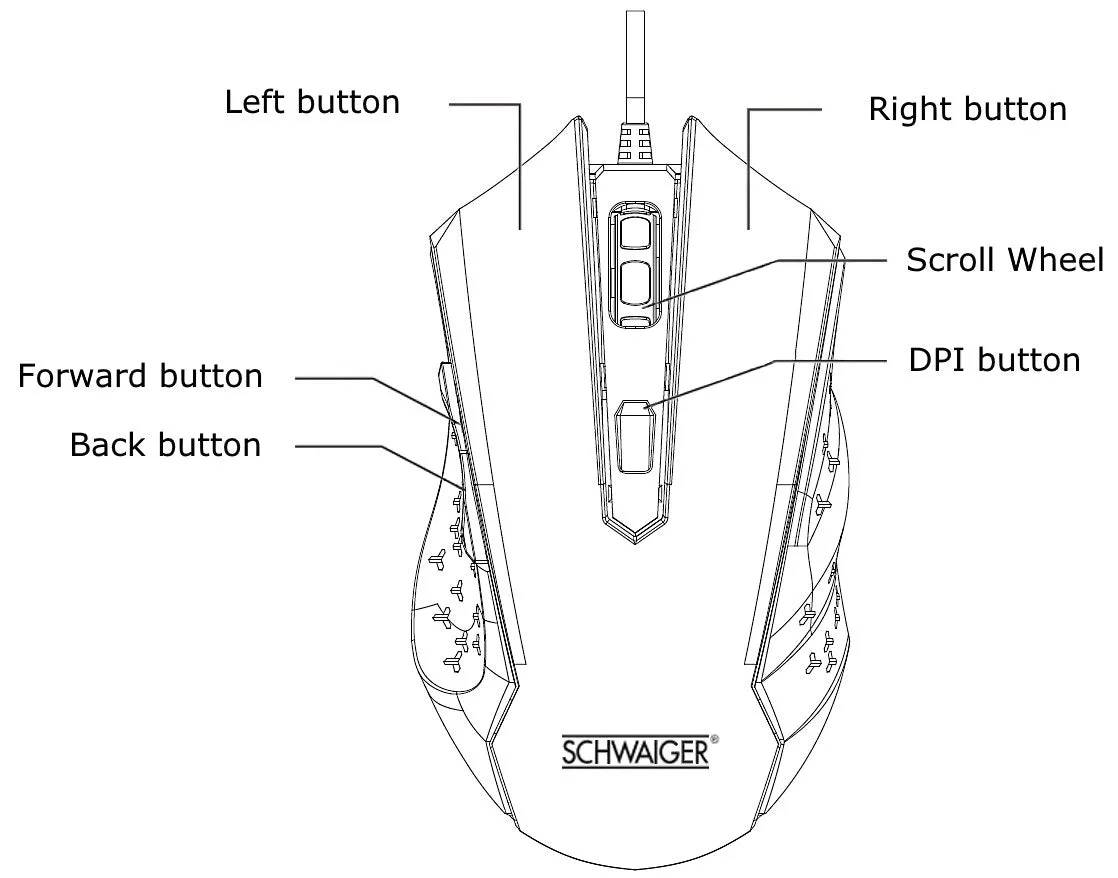 Schwaiger mouse gaming USB nero 3600 dpi