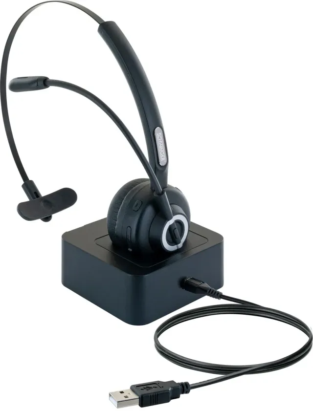 Schwaiger Cuffia Bluetooth Mono con Base di Ricarica nera