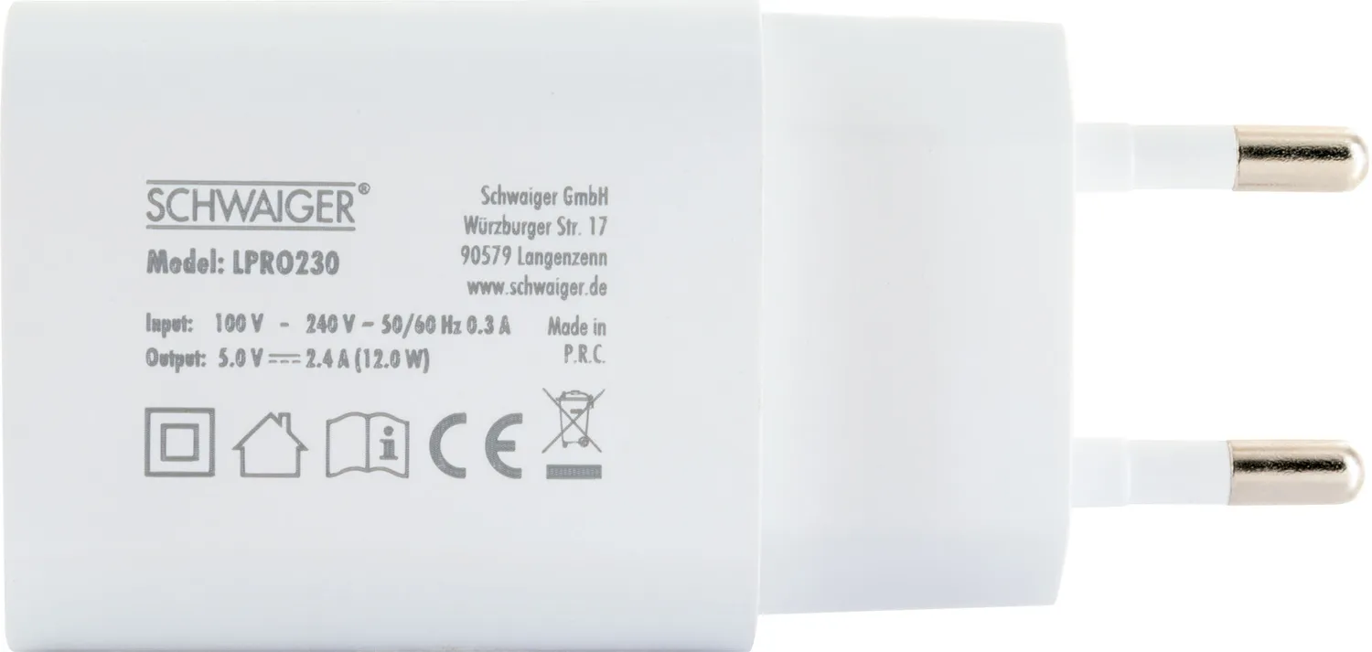 Schwaiger Caricatore muro 2x USB-A 12W bianco
