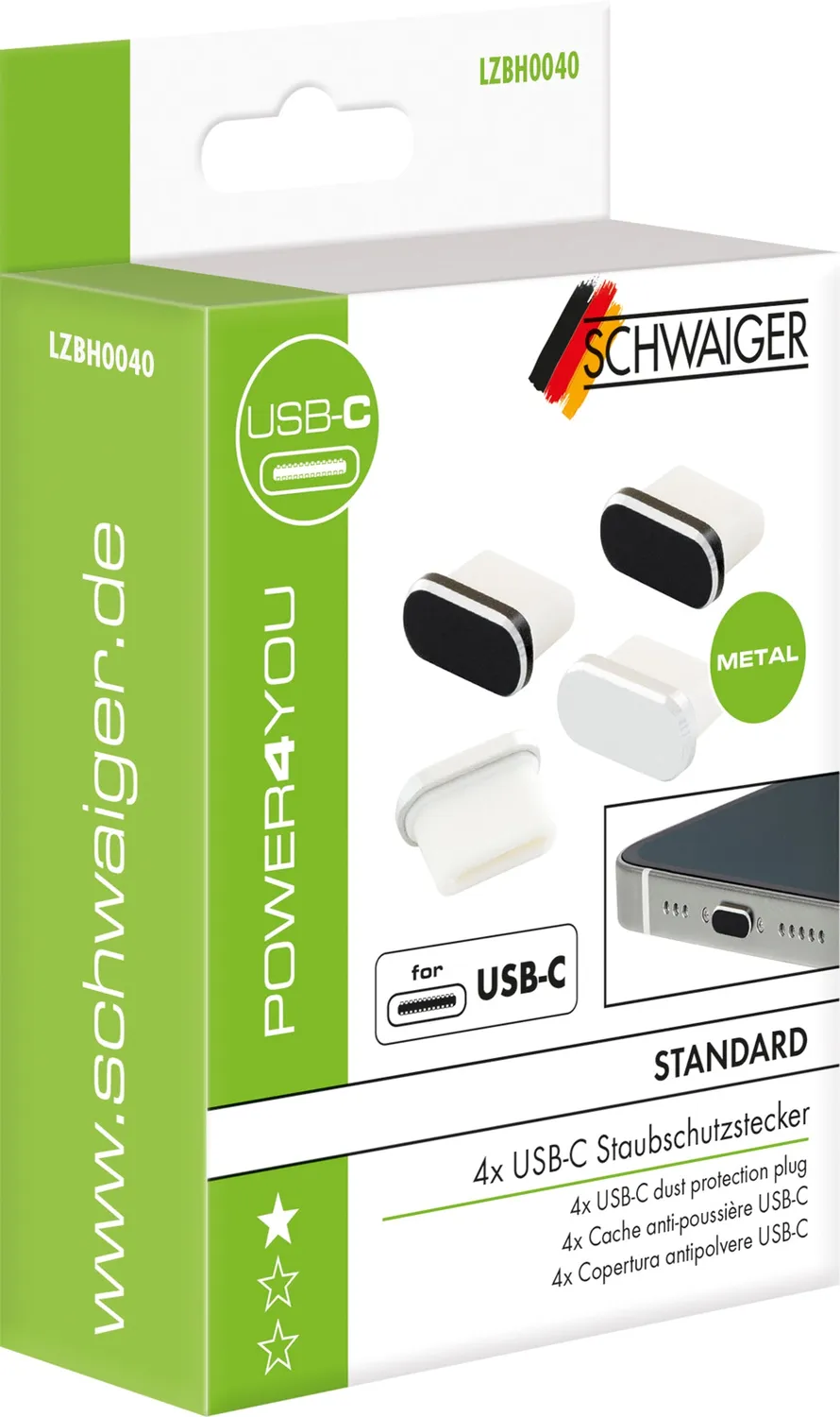 Schwaiger Tappo Antipolvere USB-C Metallo Protezione