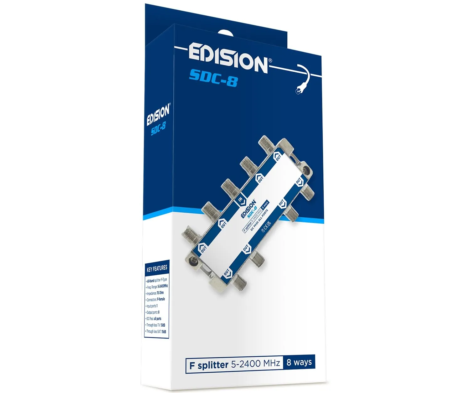 Edision SDC-8 Partitore Antenna TV SAT 8 Uscite F 5-2400MHz