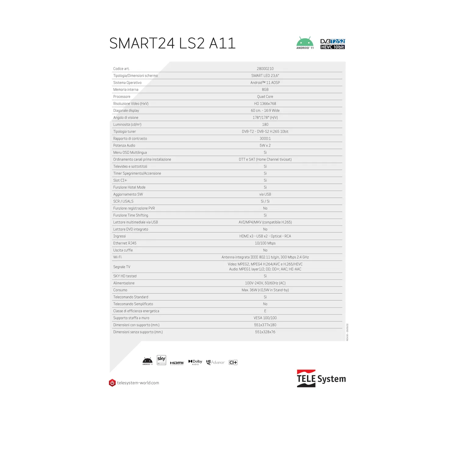 TELE System Smart24 LS2 A11 Smart TV 24" Android