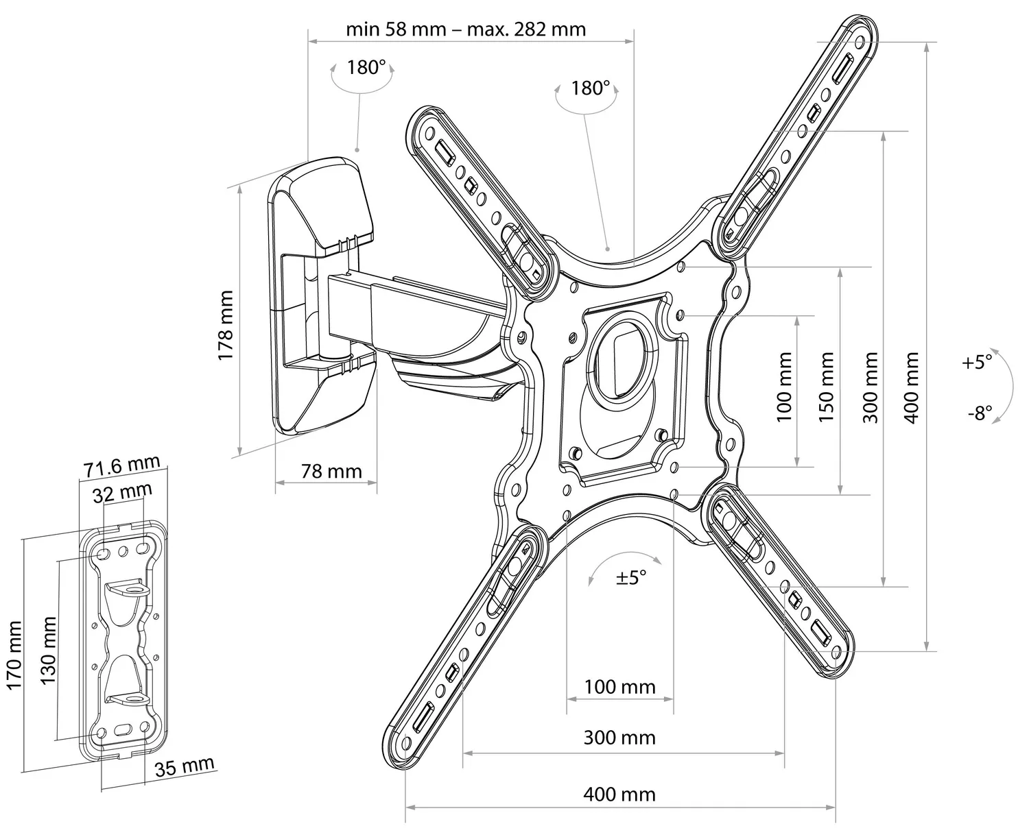 Schwaiger supporto TV 23-75 pollici snodato nero