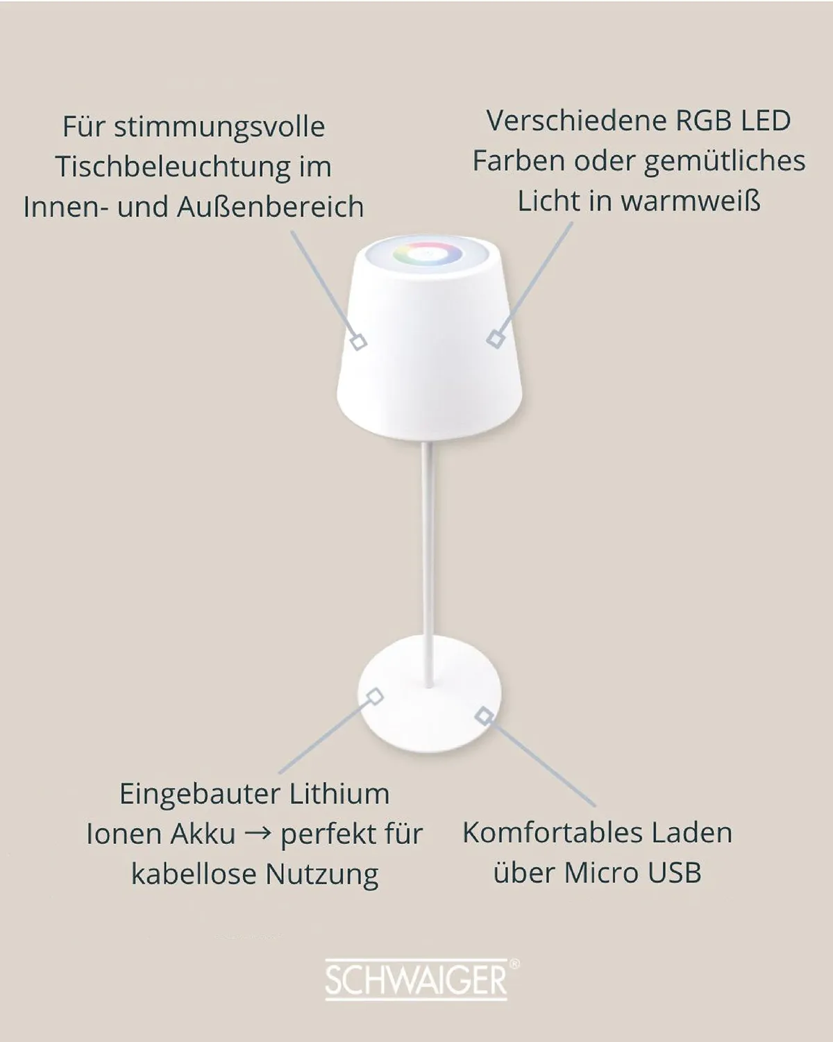 SCHWAIGER Lampada Tavolo RGB LED Touch Nera IP44 200Lm