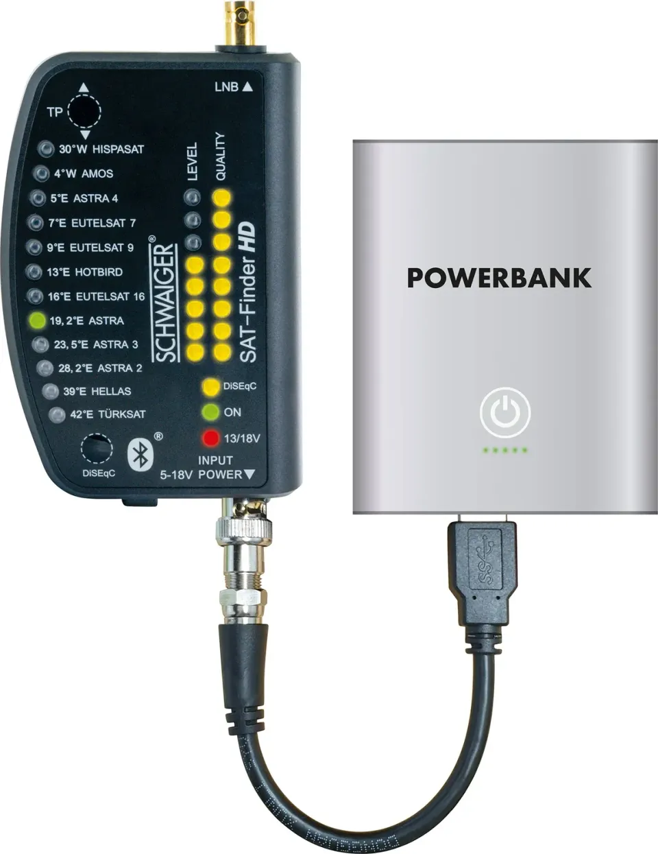 Schwaiger Sat Finder HD misuratore satellite con power bank