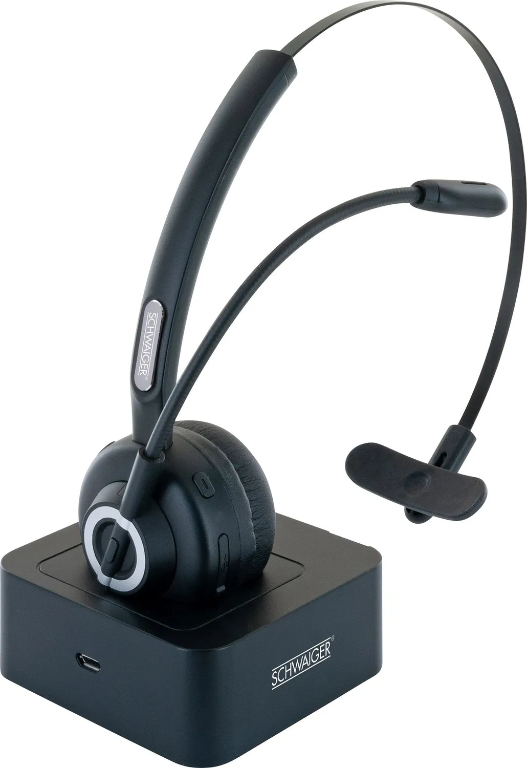 Schwaiger Cuffia Bluetooth Mono con Base di Ricarica nera