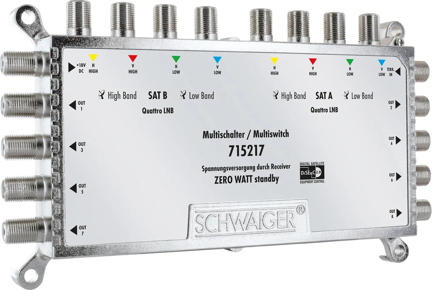 Schwaiger Multiswitch 9/8 per 8 TV a 2 Satelliti