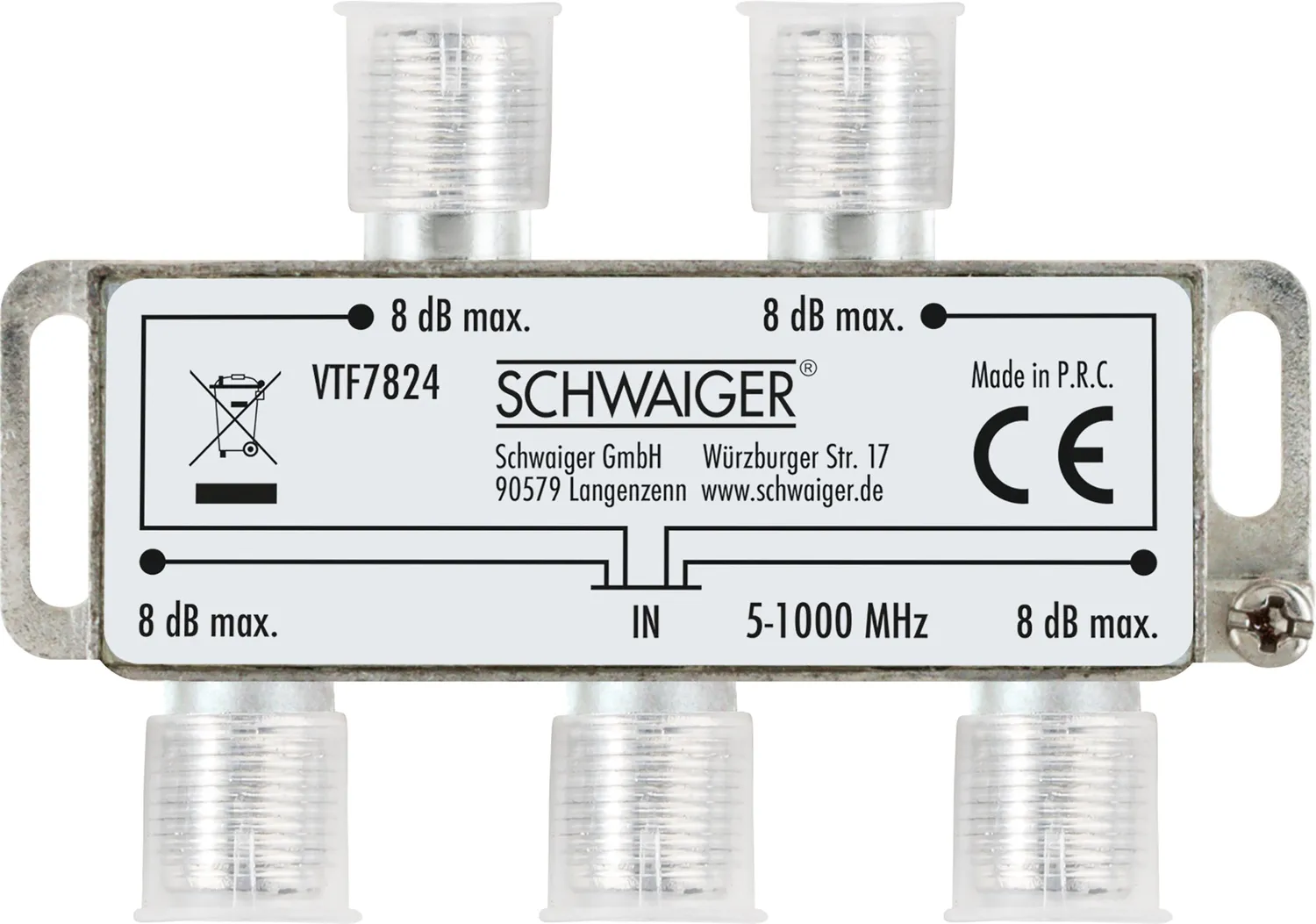 SCHWAIGER Partitore Antenna 4 Vie 8dB 5-1000MHz