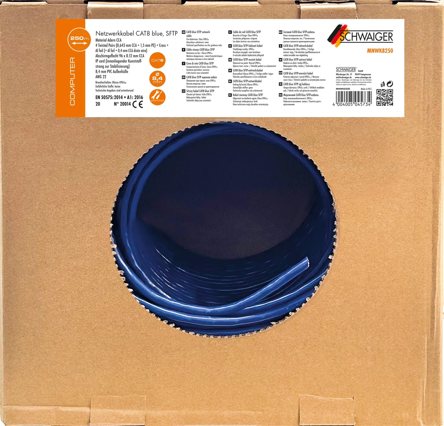 Schwaiger cavo rete CAT8 S/FTP blu 100 m CPR Eca