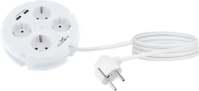 SCHWAIGER multipresa rotonda 4 posti + 2 USB bianca