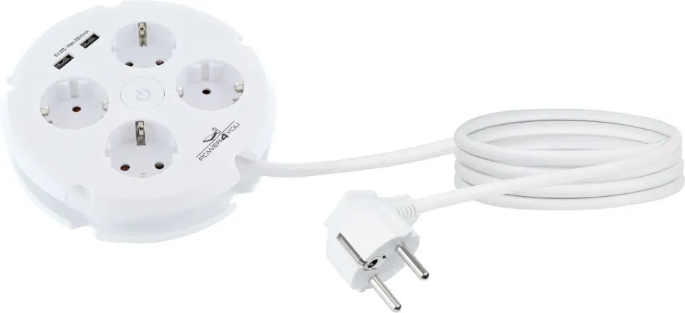 SCHWAIGER multipresa rotonda 4 posti + 2 USB bianca