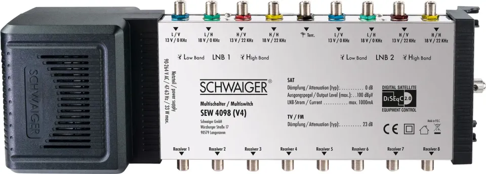 Schwaiger Multiswitch 9/8 a 8 Uscite per 2 Satelliti