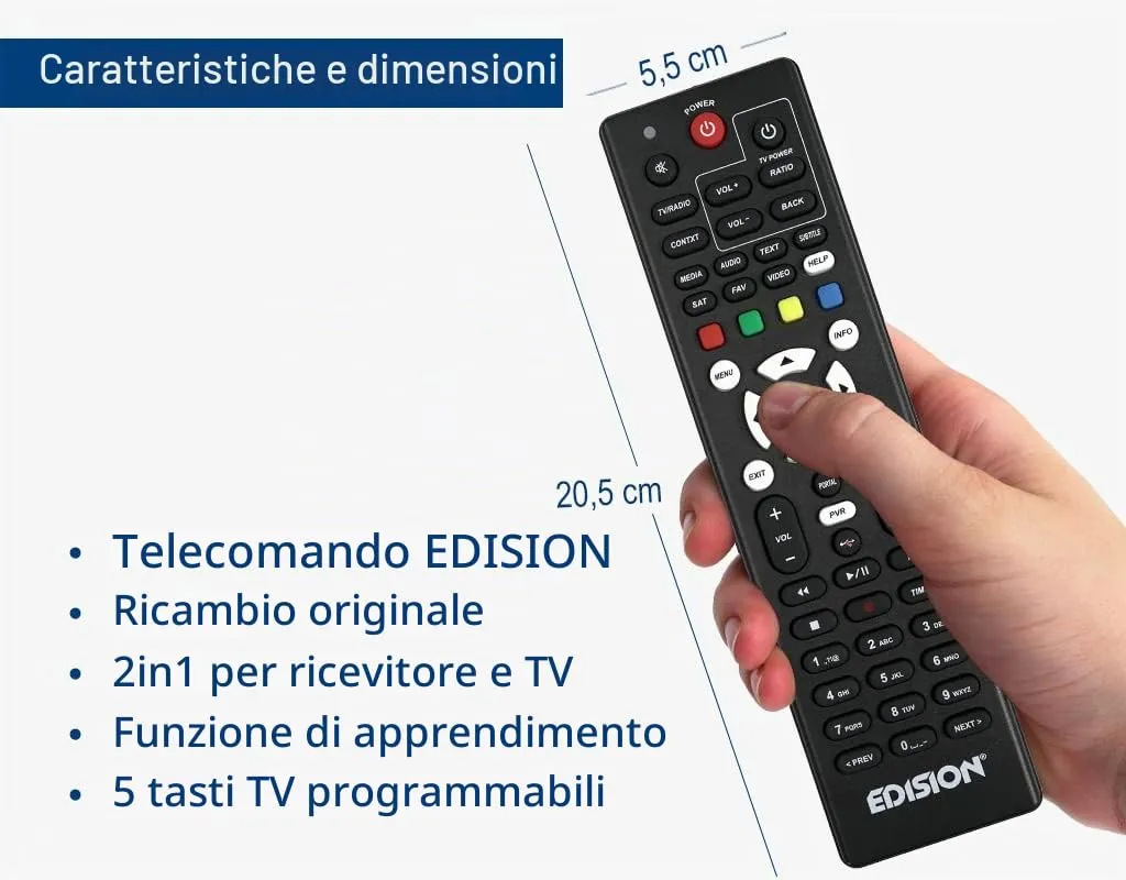 Edision EDI-RCU 3 Learn OS Telecomando universale 2in1 TV decoder