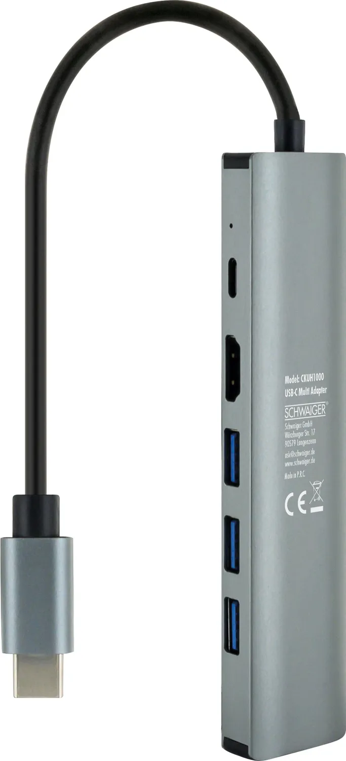 Schwaiger Adattatore Hub USB-C Multiporta HDMI 4K Grigio