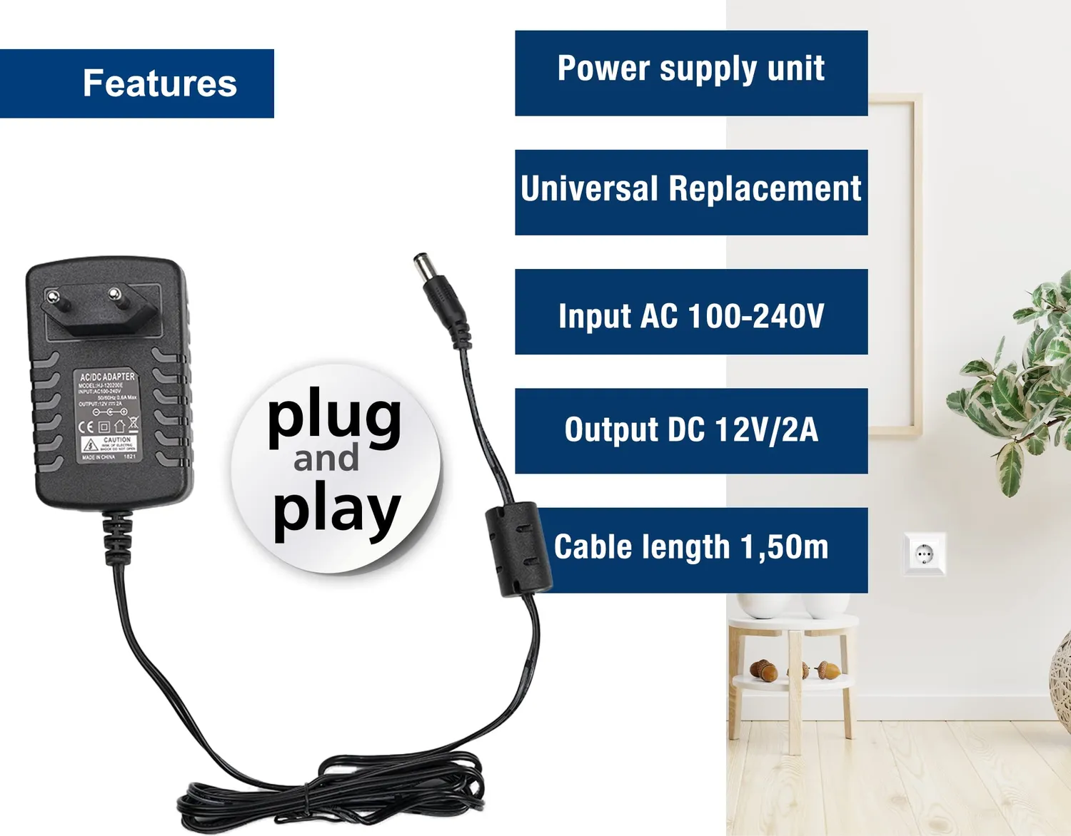 Edision Alimentatore 12V 2A originale EU 1,5m