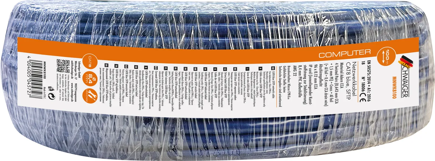 Schwaiger cavo rete CAT8 S/FTP blu 100 m CPR Eca