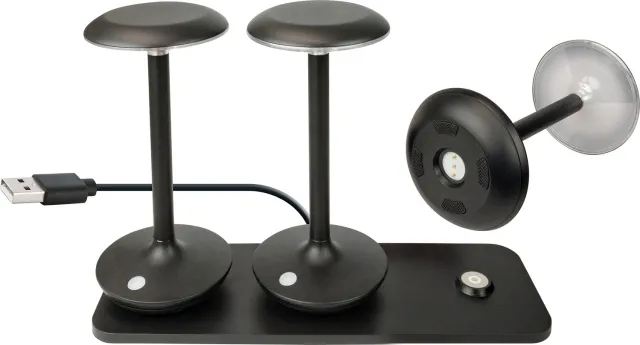 Schwaiger lampade tavolo LED set 3 pz con base ricarica 180 lm