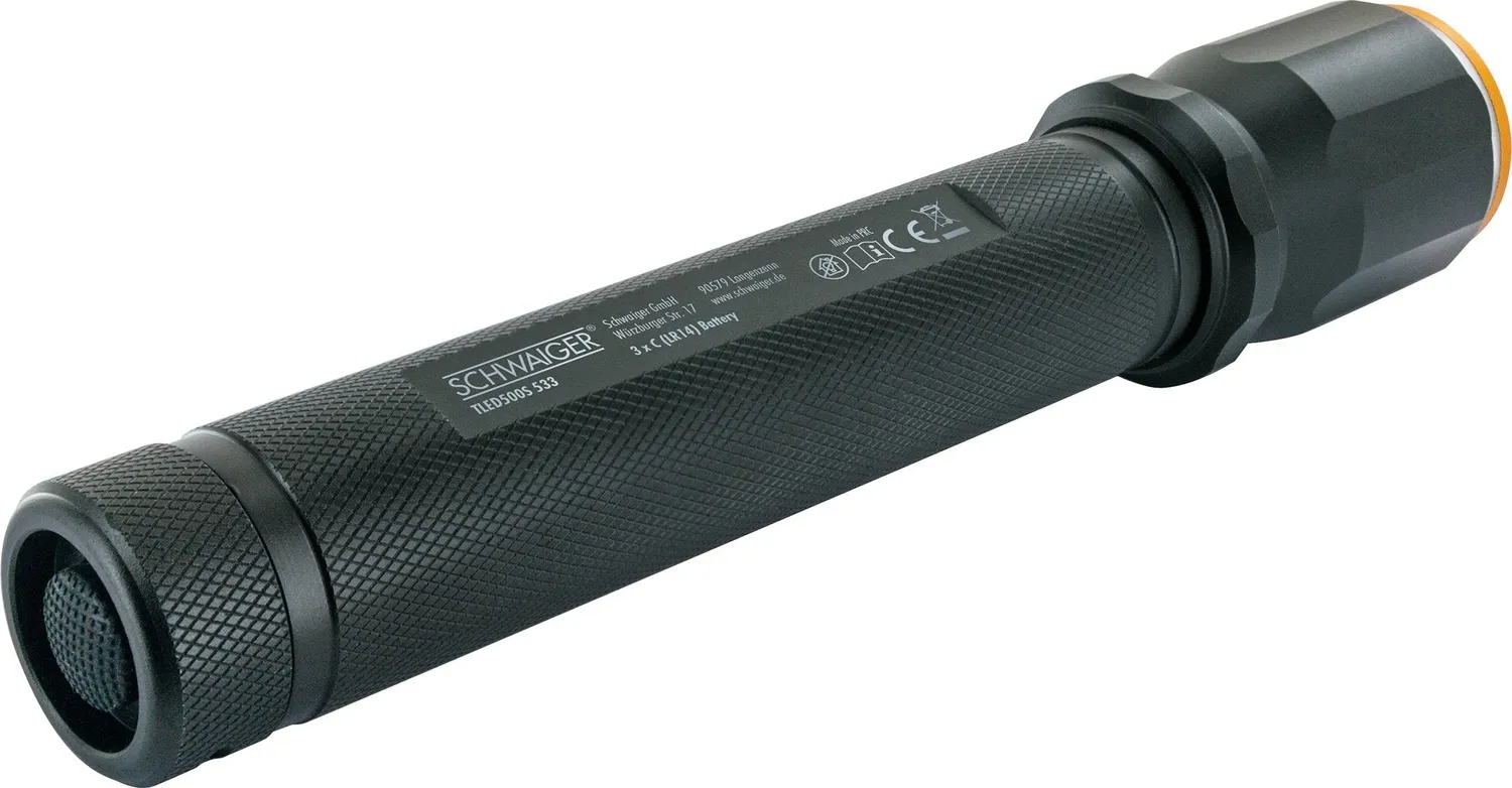 Schwaiger torcia LED zoom nera 350 lumen batterie C