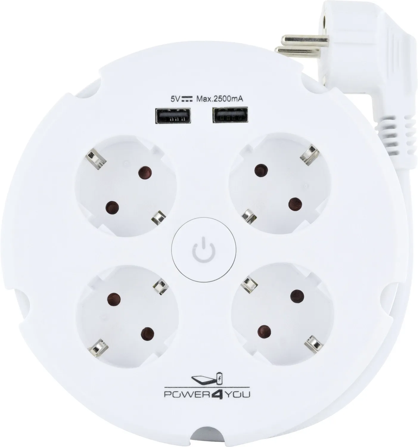 SCHWAIGER multipresa rotonda 4 posti + 2 USB bianca