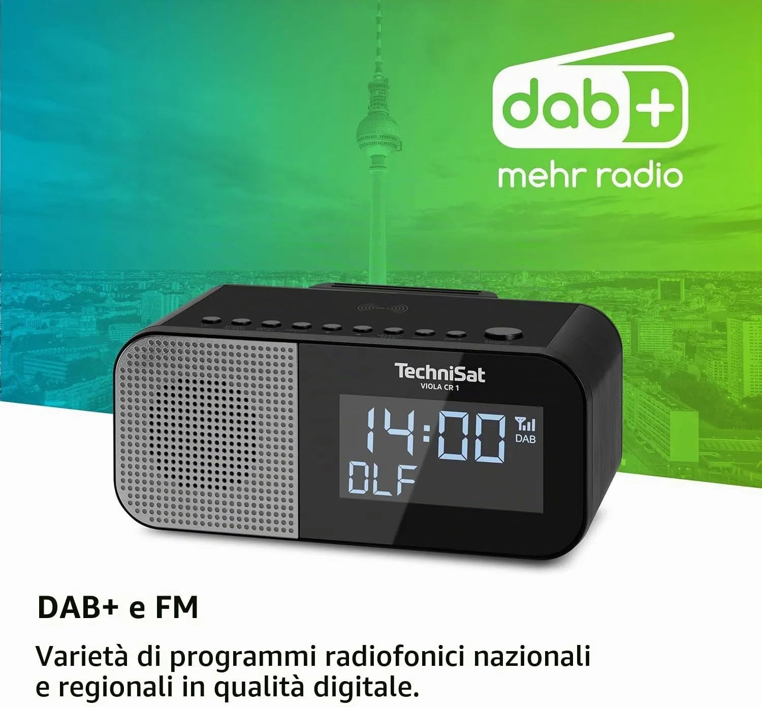 TechniSat VIOLA CR 1 Radiosveglia Nera Ricarica Wireless
