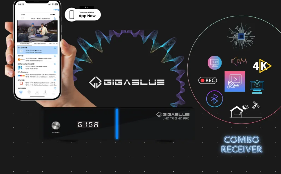 GigaBlue UHD Trio 4K PRO Decoder Combo DVB-S2X DVB-C/T2 WiFi