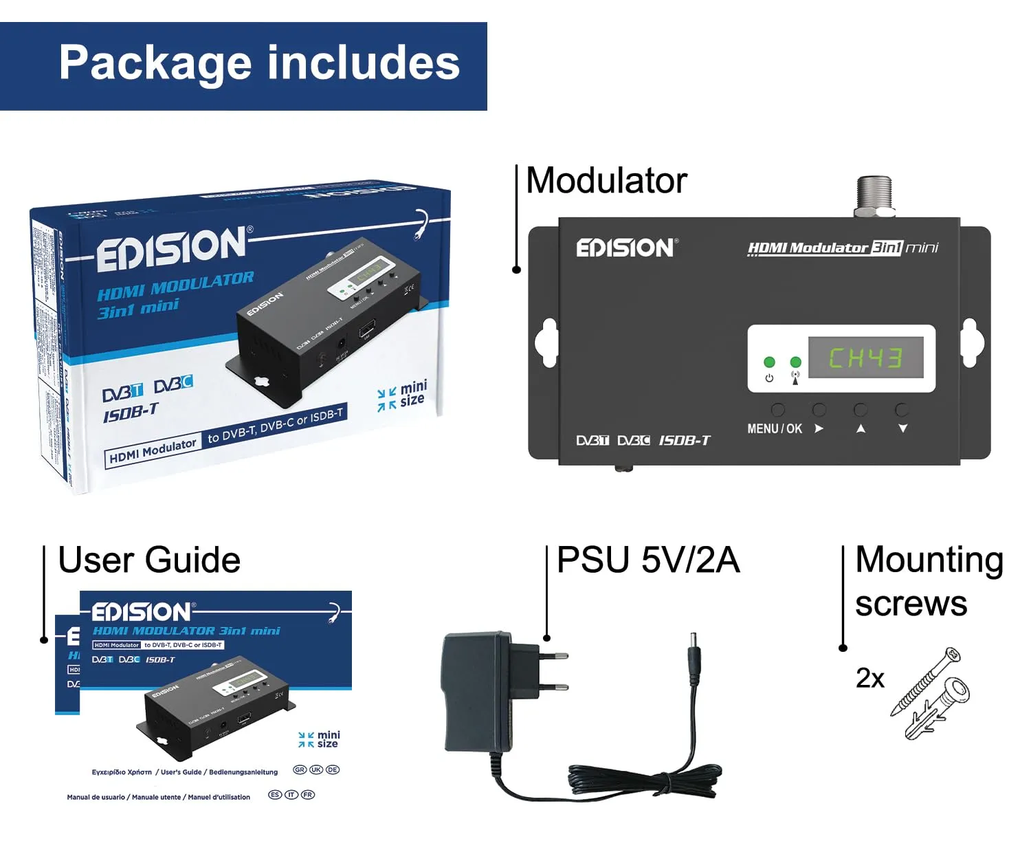 Edision HDMI Modulator 3in1 mini Modulatore DVB-T/C 1080p