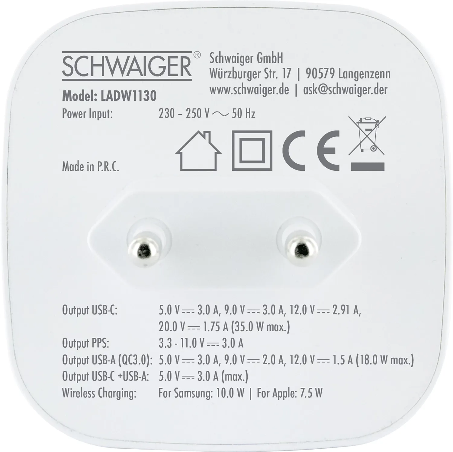 Schwaiger Caricatore Magnetico Qi USB-C USB-A 35W