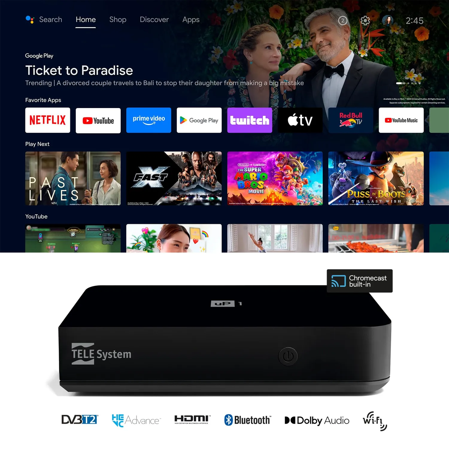 Tele System UP1 Decoder Digitale Terrestre 4K Android TV