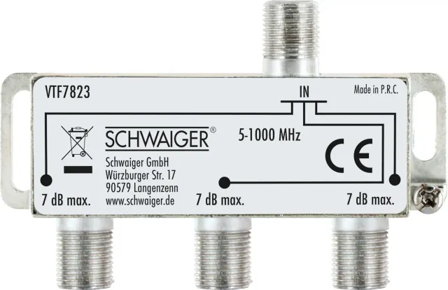 Schwaiger Partitore 3 Vie 7 dB Antenna Cavo