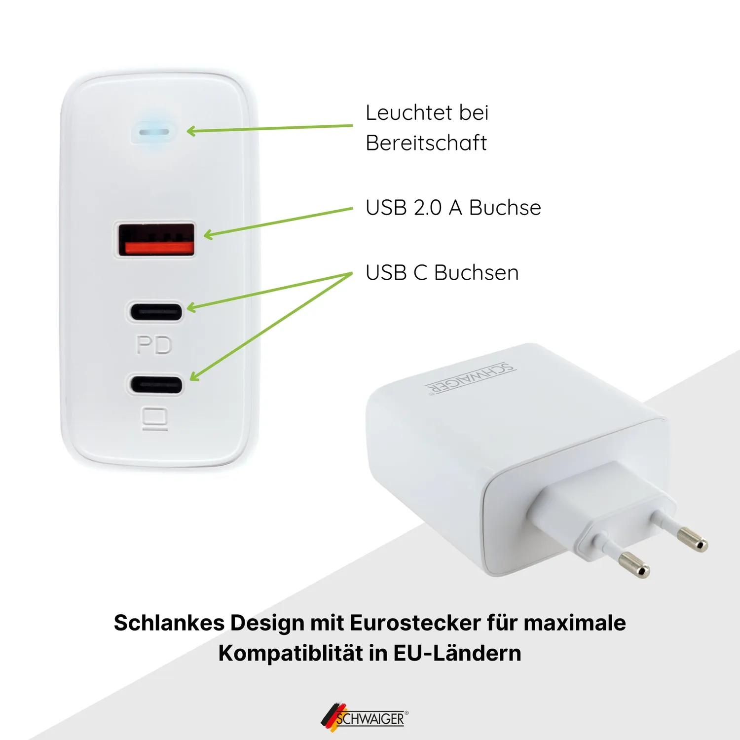 Schwaiger LADC2165 Caricatore USB 65W bianco