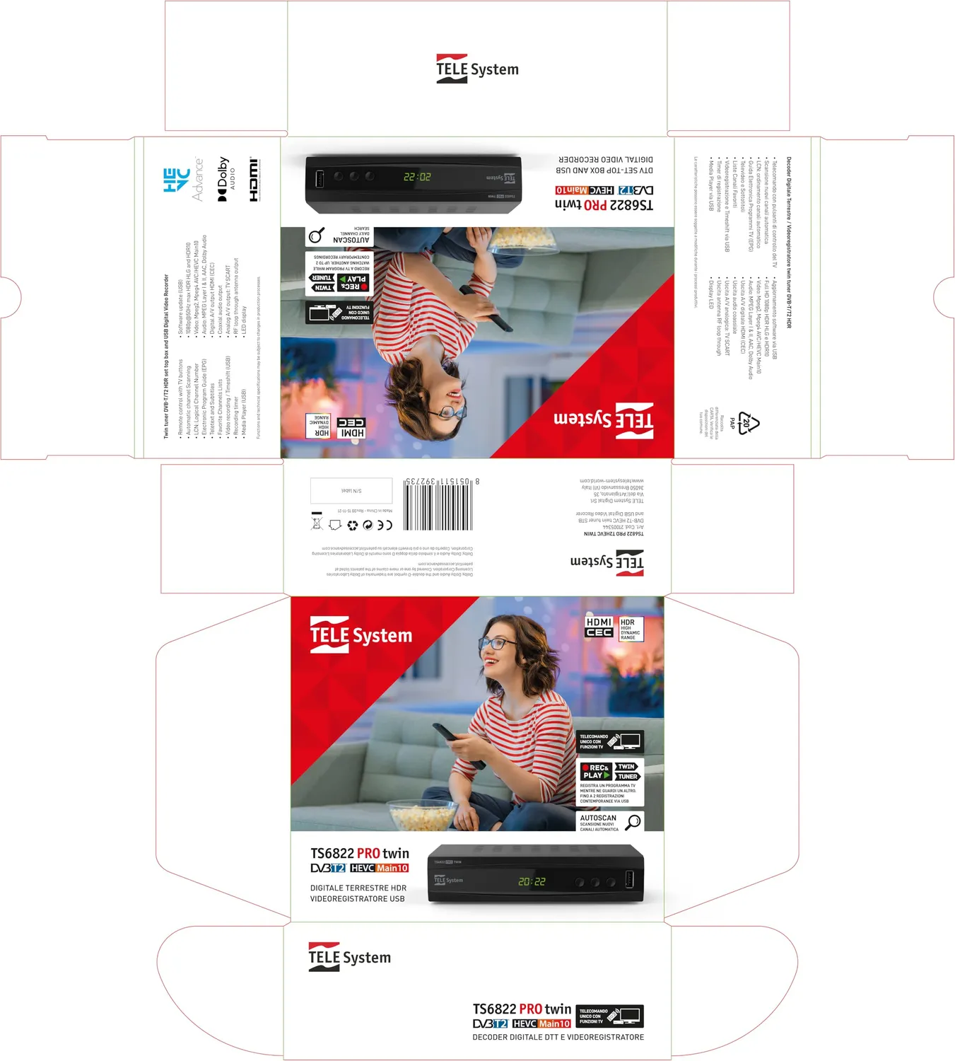 TELE System TS6822 PRO decoder terrestre Twin DVB-T2