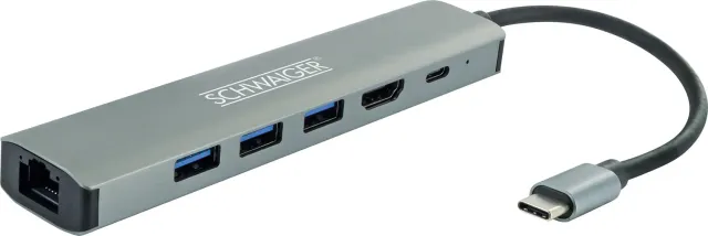 Schwaiger Adattatore Hub USB-C Multiporta HDMI 4K Grigio