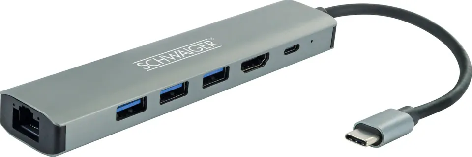 Schwaiger Adattatore Hub USB-C Multiporta HDMI 4K Grigio