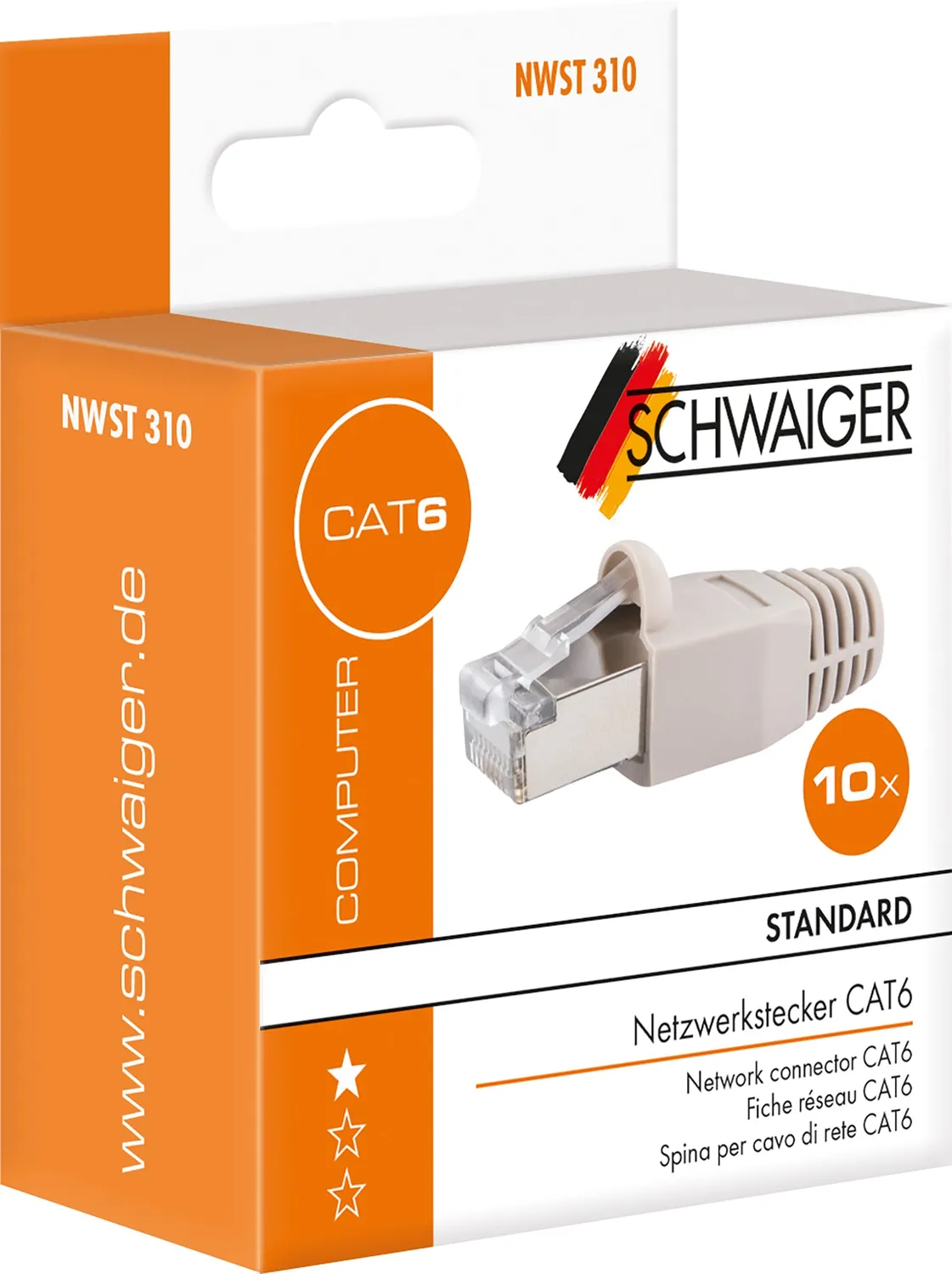 Schwaiger Connettore di Rete Cat 6 RJ45 4 pezzi schermato