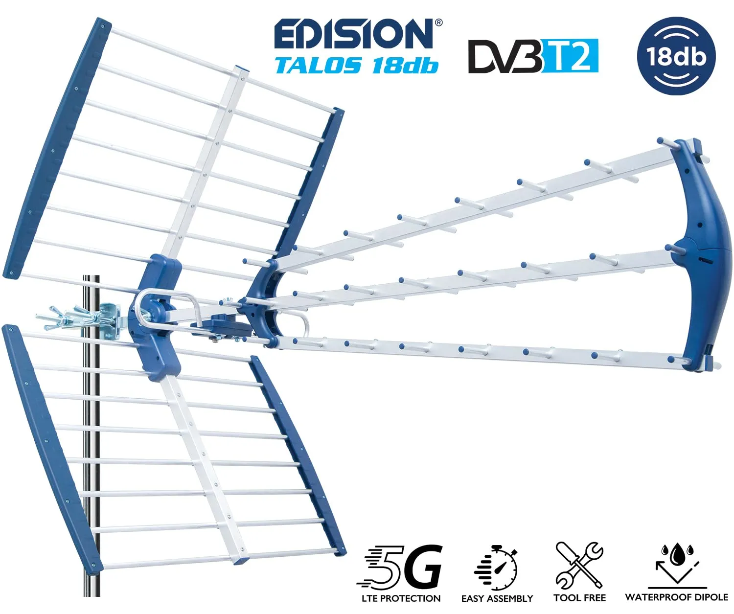 Edision Talos 18dB antenna TV esterno 105cm filtro 5G