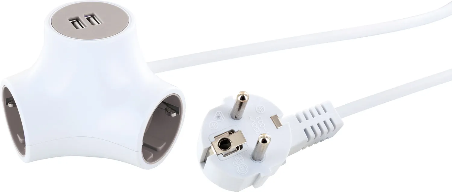 Schwaiger Cubo Presa Multipla 3 Vie + 2 USB con Cavo 1,4 m