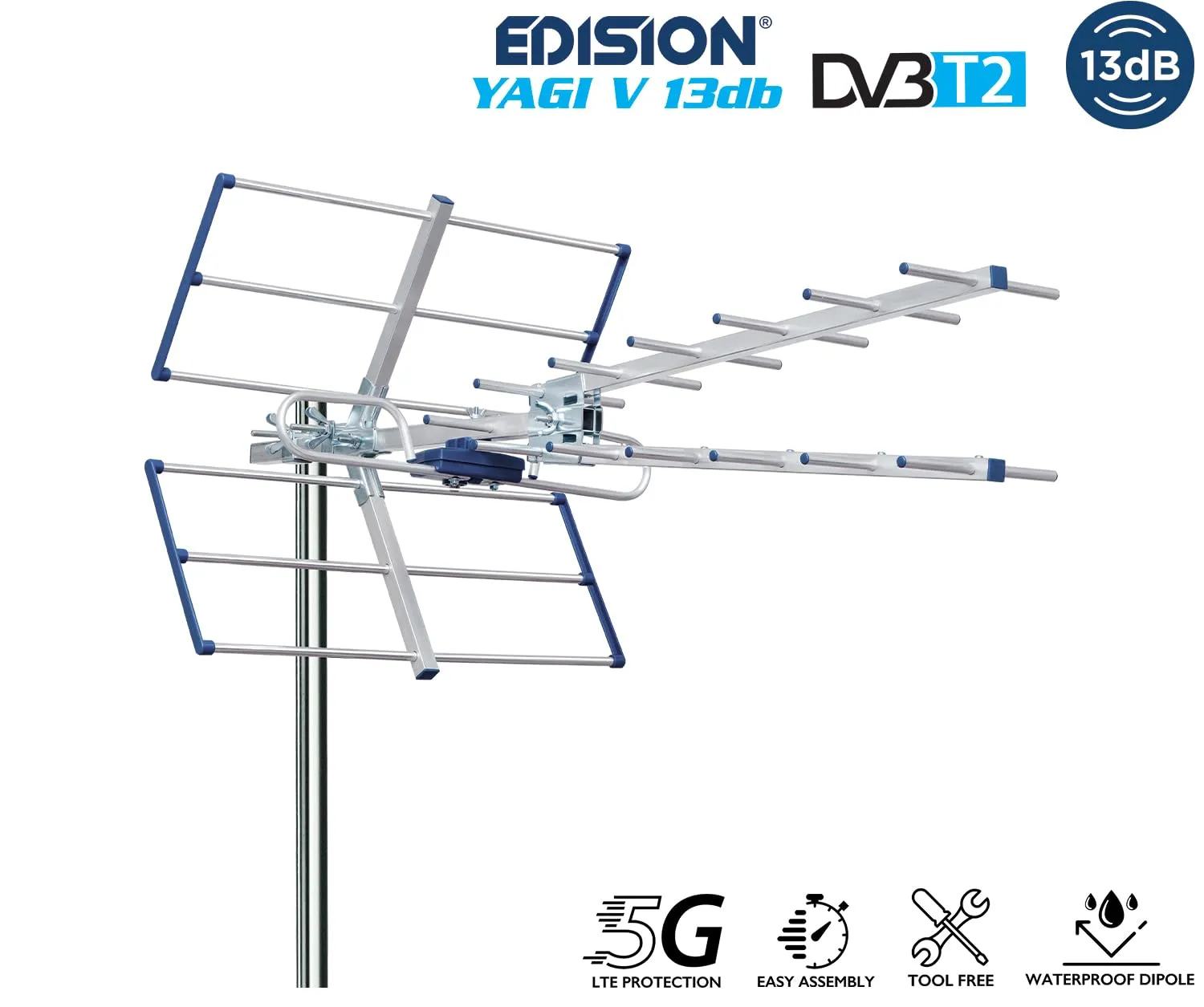 Edision Yagi V 13dB antenna terrestre UHF 87cm con filtro 5G