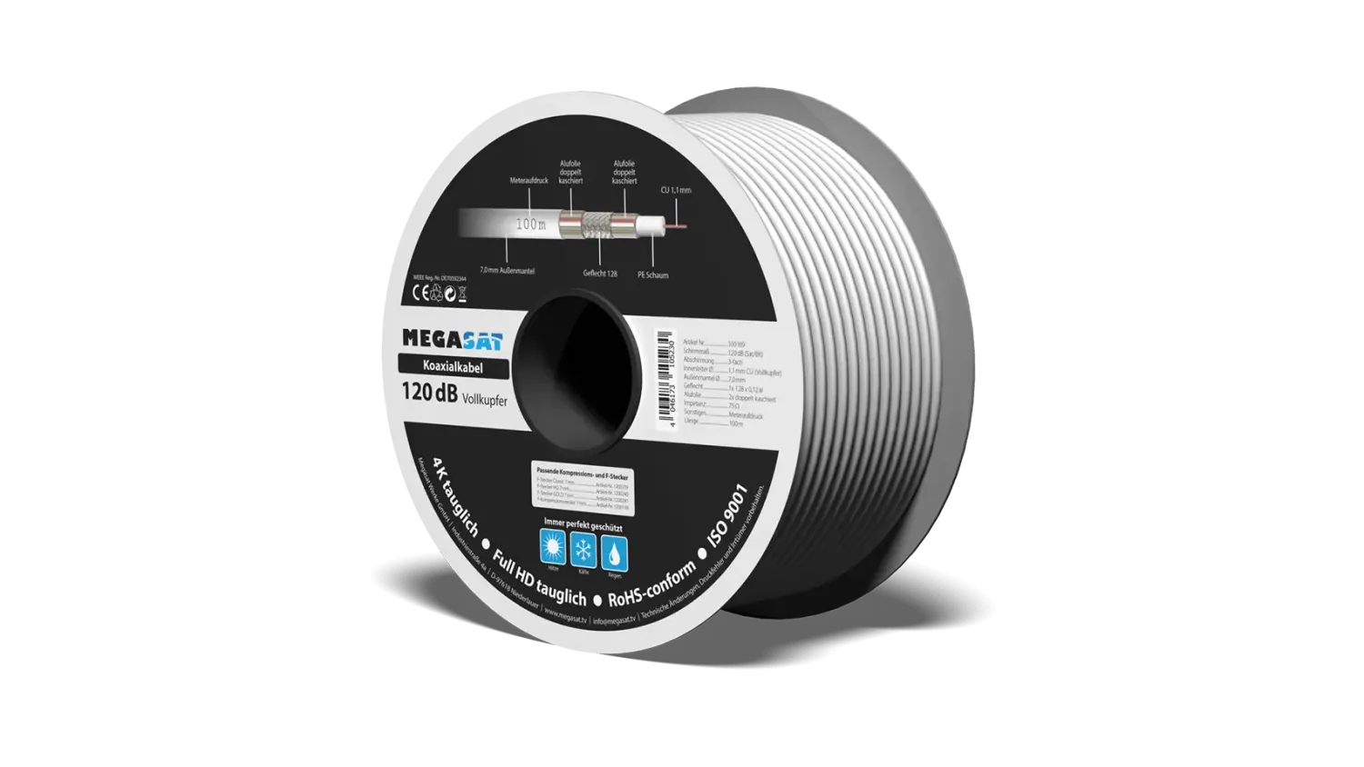 Megasat 120dB Vollkupfer cavo coassiale sat rame pieno