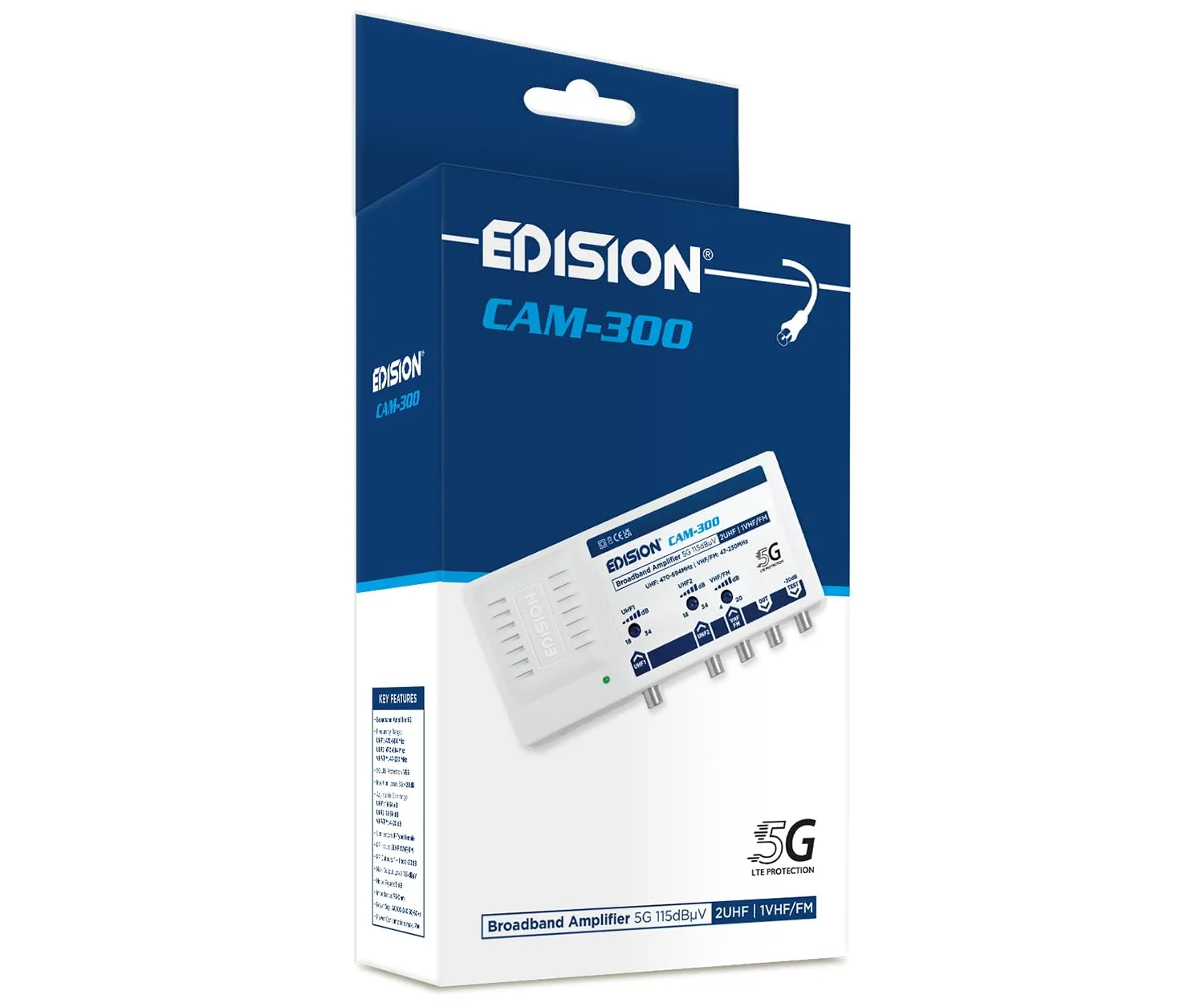 Edision CAM-300 Amplificatore Antenna TV DVB-T2 5G 34dB