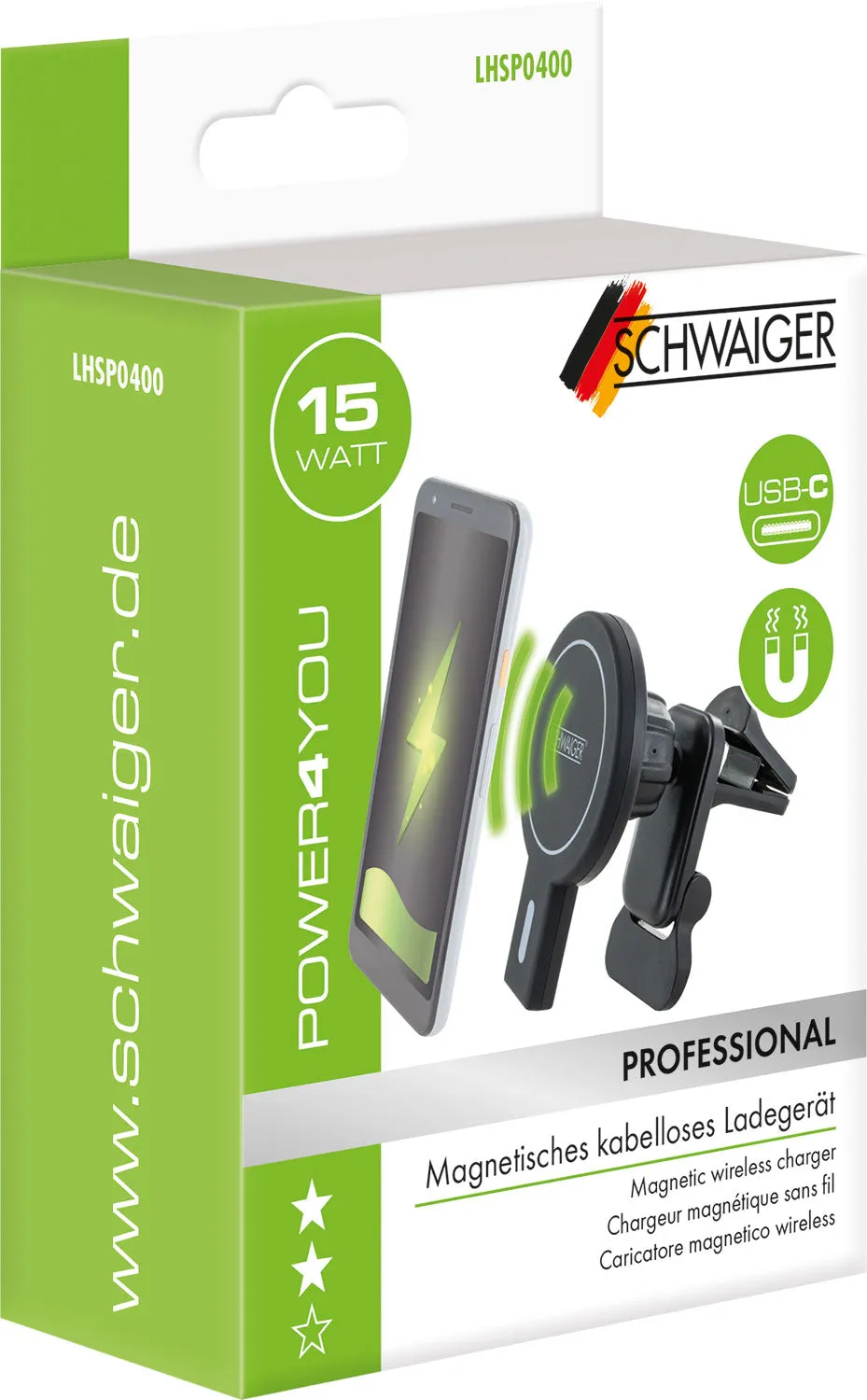 Schwaiger Supporto Auto Smartphone Ricarica Qi MagSafe