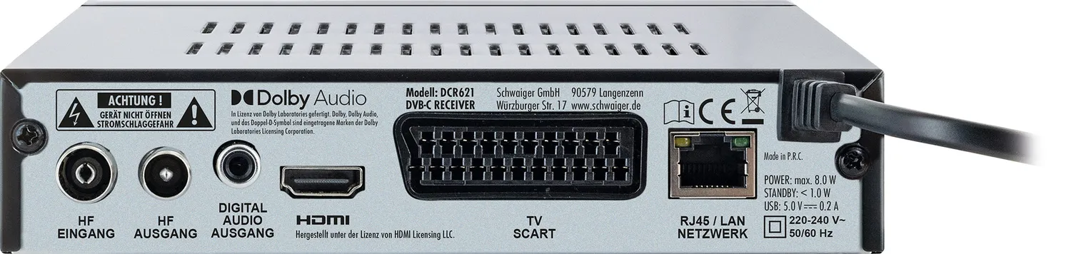 SCHWAIGER receiver DVB-C HD FTA cavo Full HD