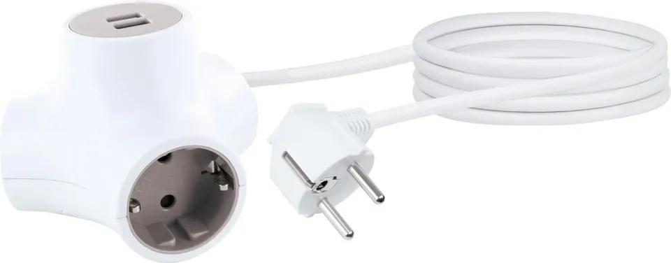 Schwaiger Cubo Presa Multipla 3 Vie + 2 USB con Cavo 1,4 m