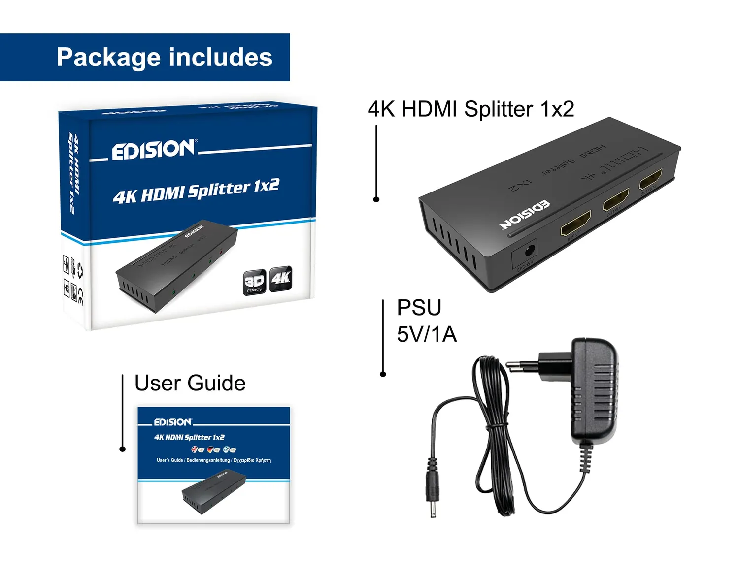 Edision Splitter HDMI 1x2 4K Ultra HD 2160p HDR