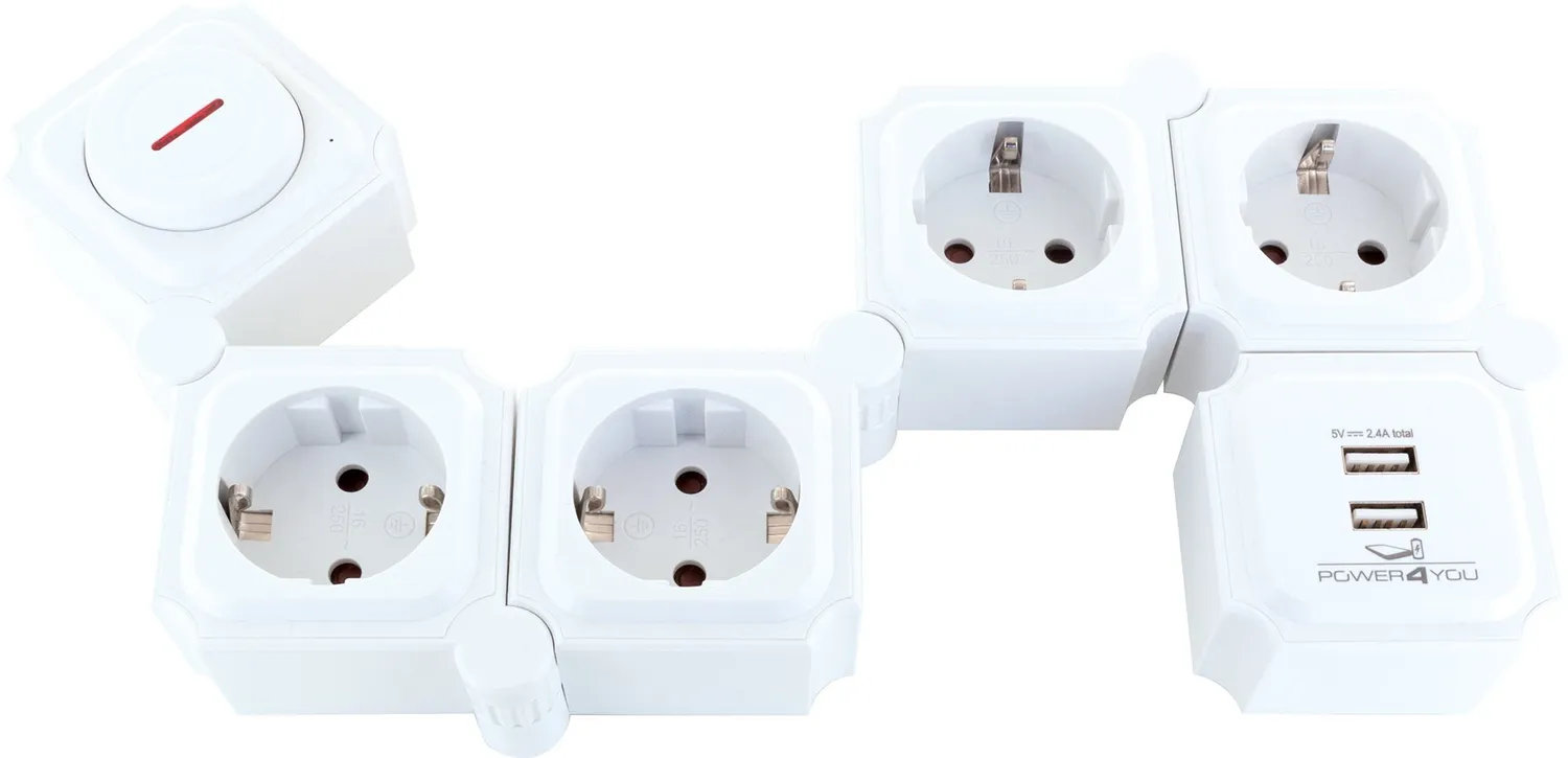 Schwaiger FSW6 Ciabatta Flessibile 6 Moduli Bianca con USB
