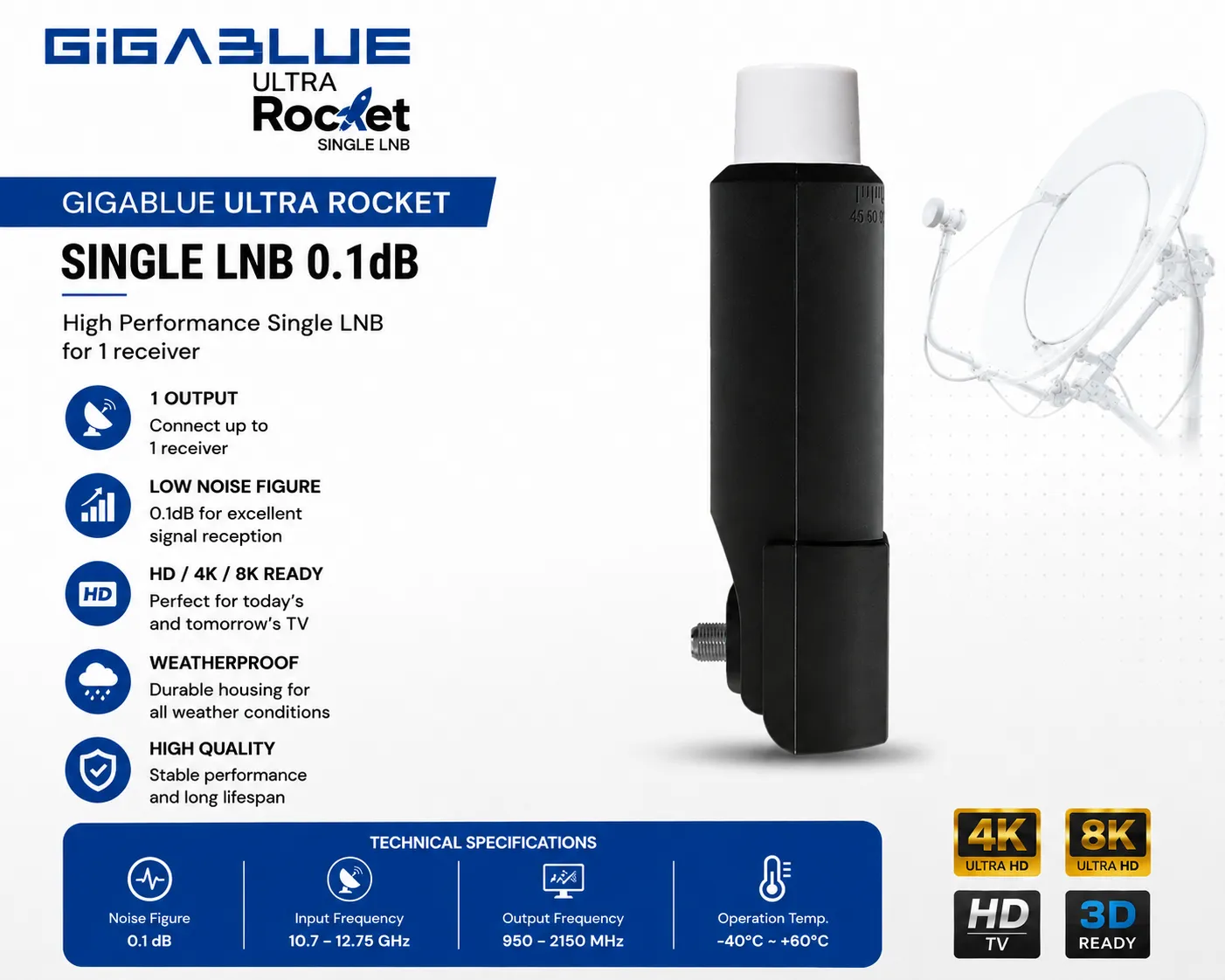 GigaBlue Ultra Rocket LNB Single 0,1 dB 4K
