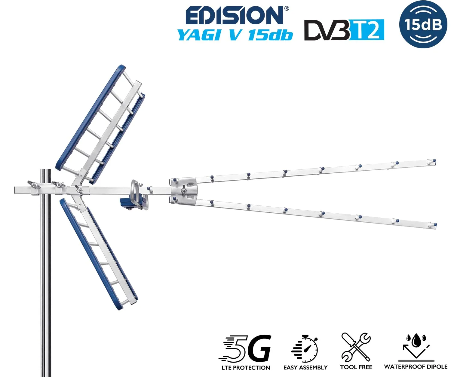 Edision Yagi V 15dB antenna TV terrestre UHF 21-48 5G