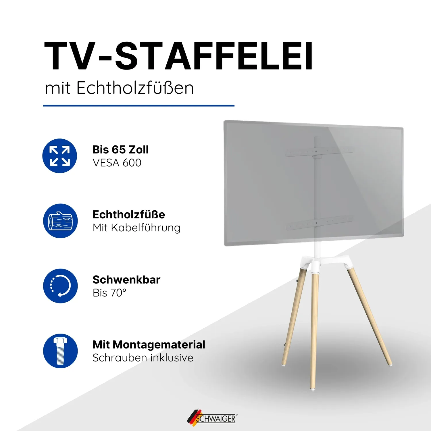 Schwaiger Set Cavalletto TV 45-65" Treppiede Legno Chiaro