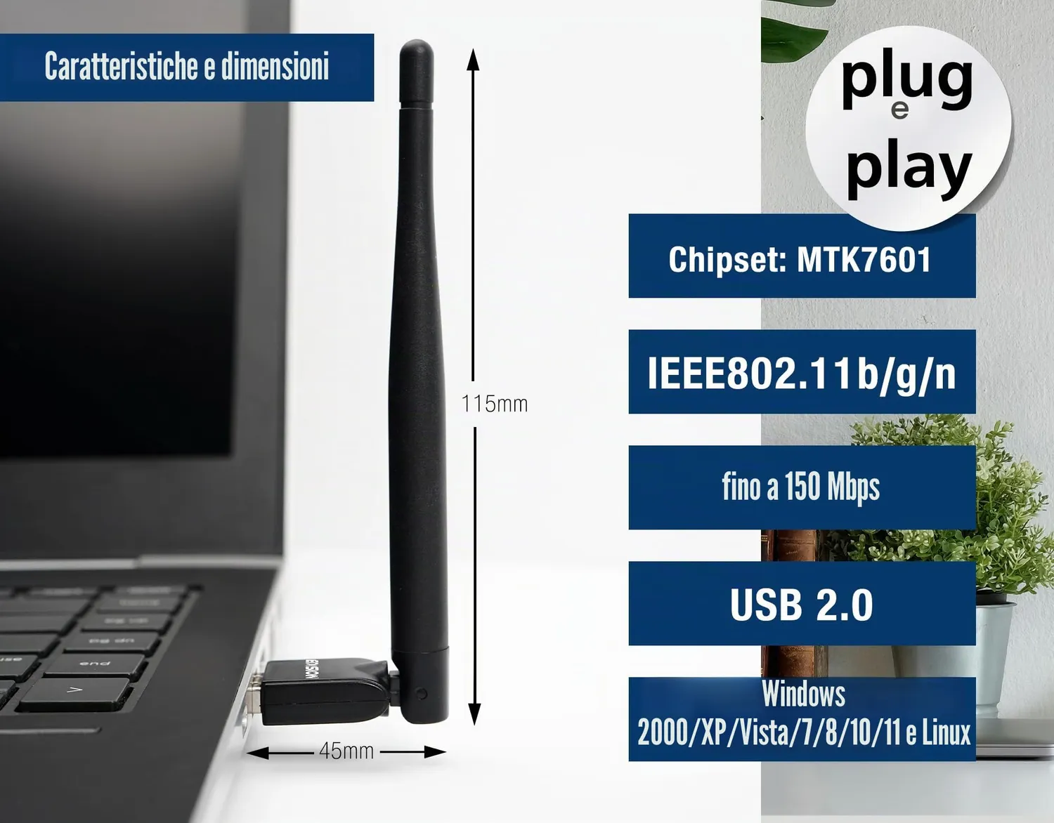 Edision EDI-Mega 2 Adattatore WiFi USB 150Mbps 2.4GHz